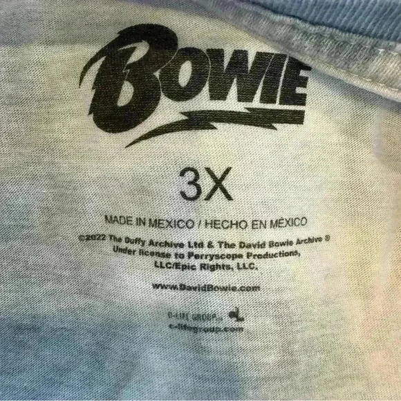 David Bowie Lightening Bolt Tie Dye White Grey Cropped, Size 3X - Picture 4 of 6